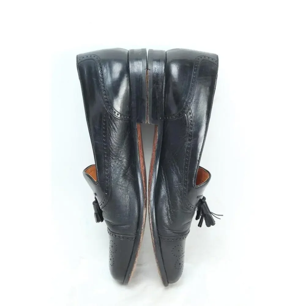Mezlan Havana Black Leather Wingtip Tassel Loafers Men's US 10